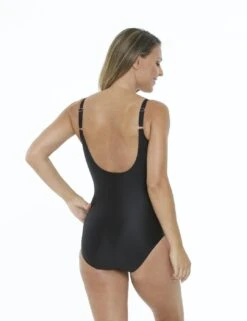 12-2112 Seaspray Just Colour Plain Long Length Swimsuit - 12-2112 Black