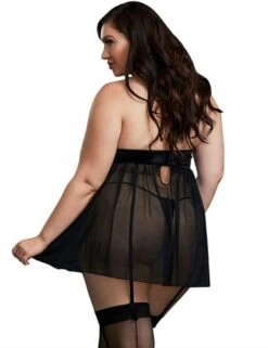 11456X Dreamgirl Plus Size Venice Embroidery Lace Garter Babydoll Set - 11456X Black