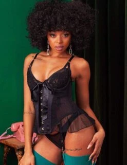 PPFH001 Playful Promises Felicity Hayward Anna Lace & Mesh Basque - PPFH001 Black