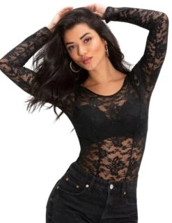 19103 Pour Moi Make A Scene Long Sleeve Lace Body - 19103 Black