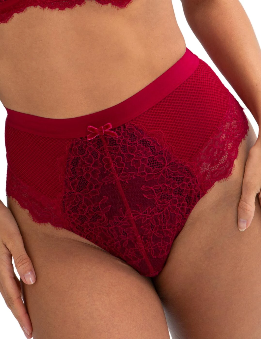 21703 Pour Moi Dark Romance Deep Lace Up Brief - 21703 Red/Black - Image 4