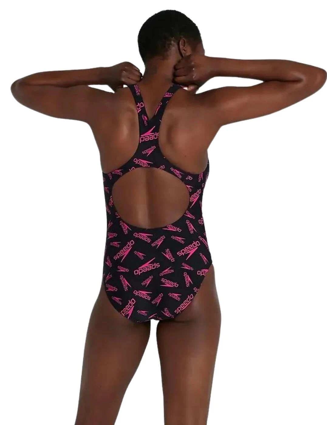 812199G118 Speedo Boom Logo Allover Medallist Swimsuit - 812199G118 Black/Pink