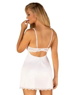 Obsessive Amor Blanco Chemise And Thong Set - White