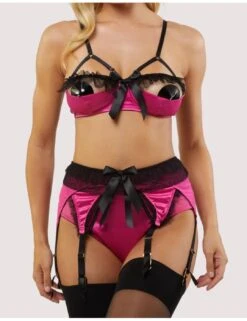 BPSB130P Playful Promises Bettie Page Inga Net Ruffle Suspender Belt - BPSB130P Pink