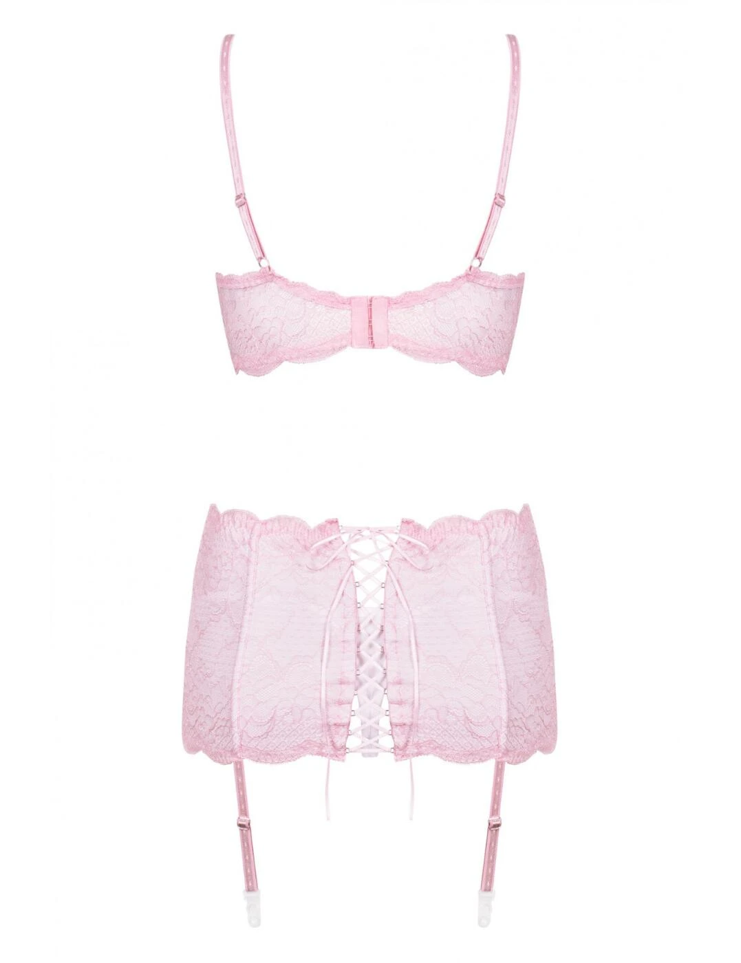 Obsessive Girlly Bra Garter Belt And Thong Set - Pink - Image 3