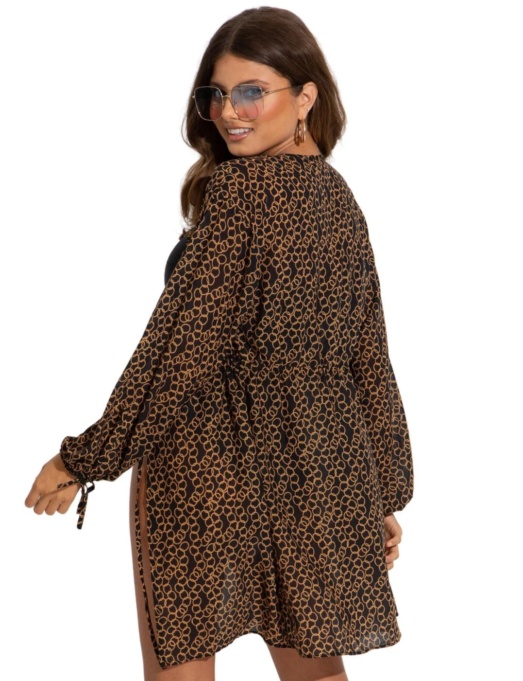 91070 Pour Moi Recycled Chiffon Tie Sleeve Kimono - 91070 Gold Chain - Image 2